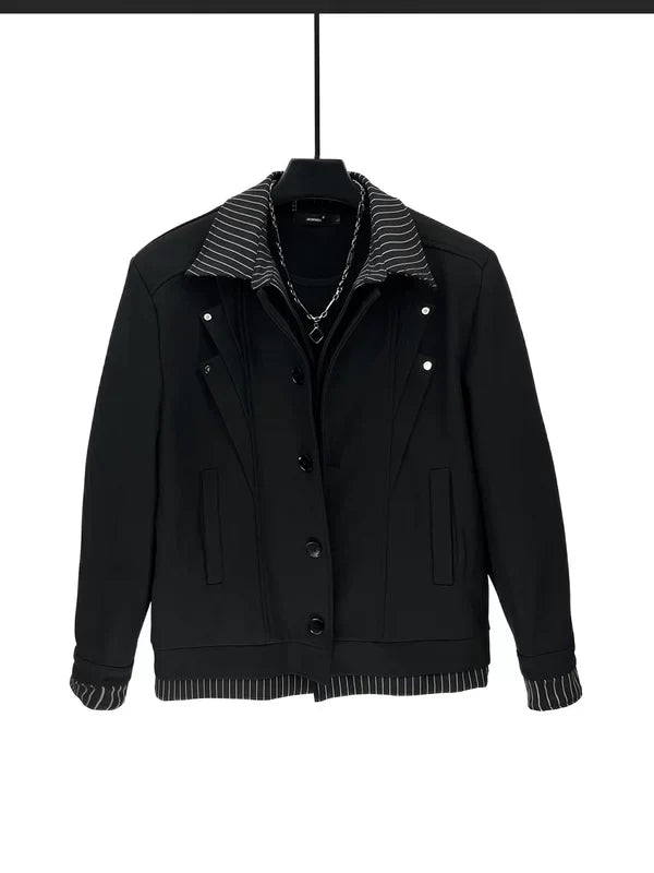 Layered Striped Lapel Deconstructed Jacket