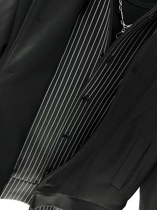 Layered Striped Lapel Deconstructed Jacket