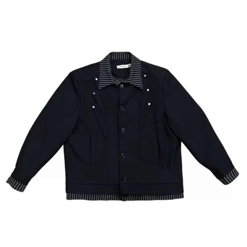 Layered Striped Lapel Deconstructed Jacket